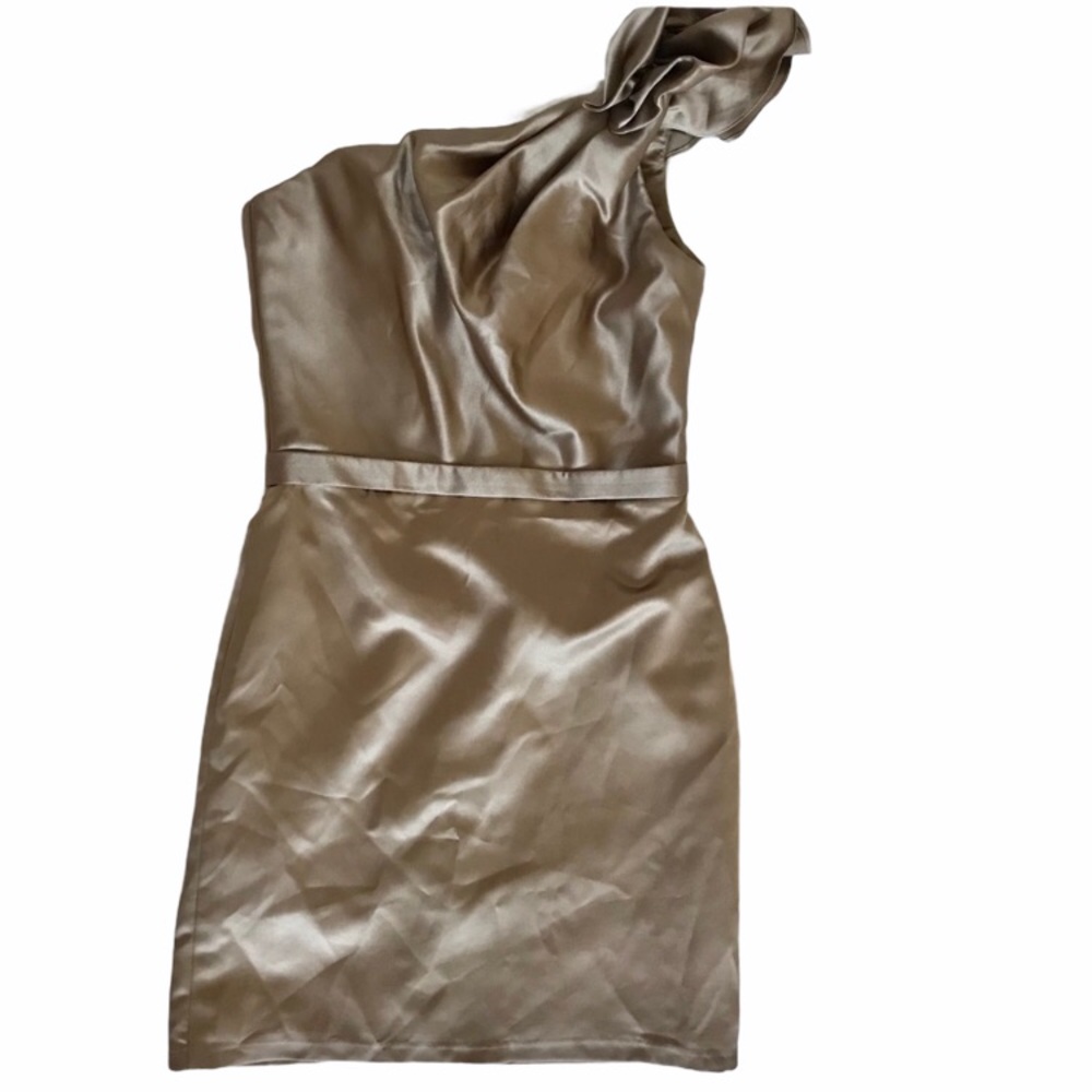 Latte satin one shoulder evening dress